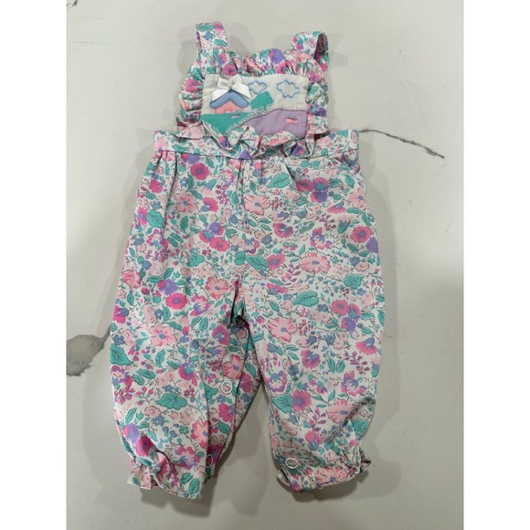 Other - Vintage Newborn Floral Ruffle Overalls Pink Purple Teal Cottagecore Romper